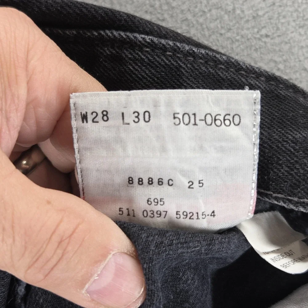 Vintage Levis 501 Jeans Mens Black Button Fly Made In USA Altered Hem Fits 26x27